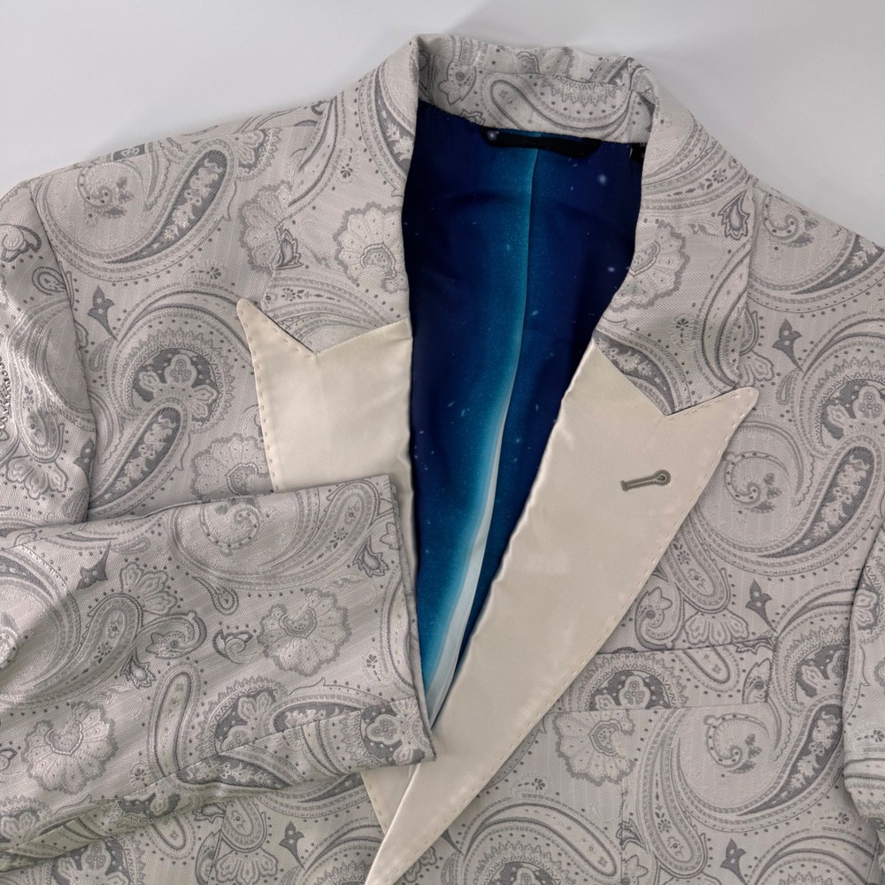 Robert Graham Star Wars Blazer Mens 40 Silver Paisley Silk Blend Peak Lapel NEW